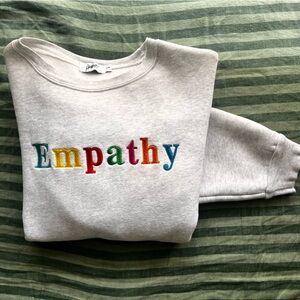 Embroidered 'Empathy' Crewneck Sweatshirt - Light Gray